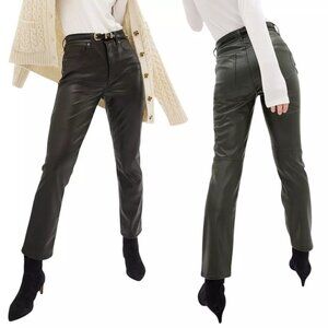 GAP Vintage Slim High Rise Vegan Faux Leather Pants Size 30/10R Green Mistletoe
